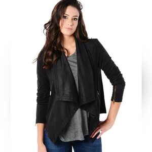 Cupcakes & Cashmere Waterfall Open Front Faux Suede Jacket in Charcoal - Size M